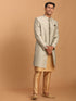 Vastramay Men's Beige Silk Blend Sherwani With Rose Gold Kurta Pant Set